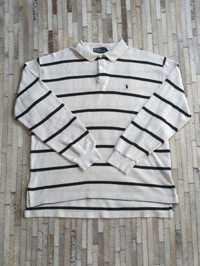 Polo Ralph Lauren Vintage 90s Men's L Striped Long Sleeve Waffle Knit Polo